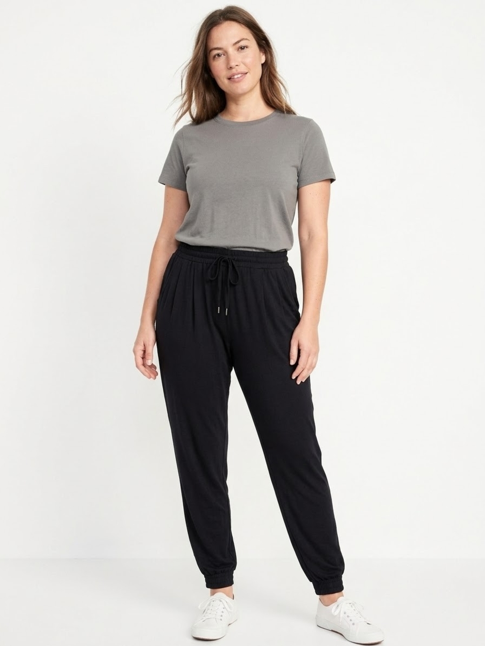 Ardene Women's Drawstring Black Jogger Pants Minimal Streetwear Off Duty Model